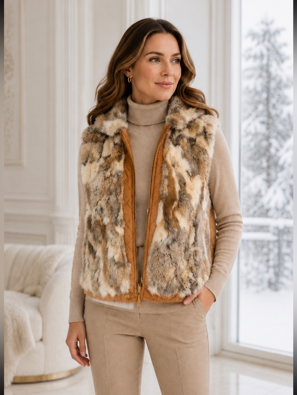 Beautiful Vintage Réversible genuine Fur Quilted Vest in Beige and Tan❤️S